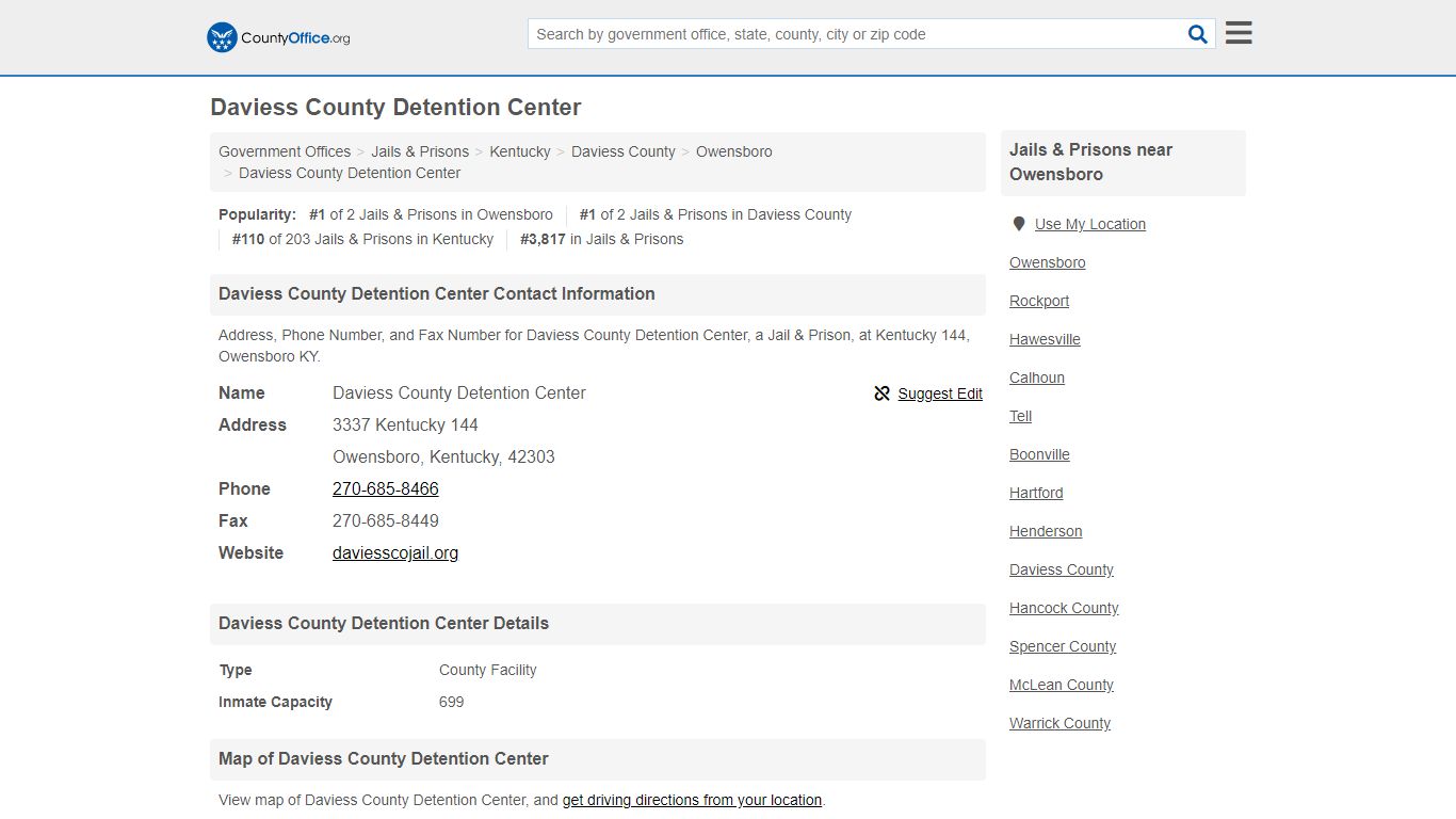 Daviess County Detention Center - Owensboro, KY (Address, Phone, and Fax)