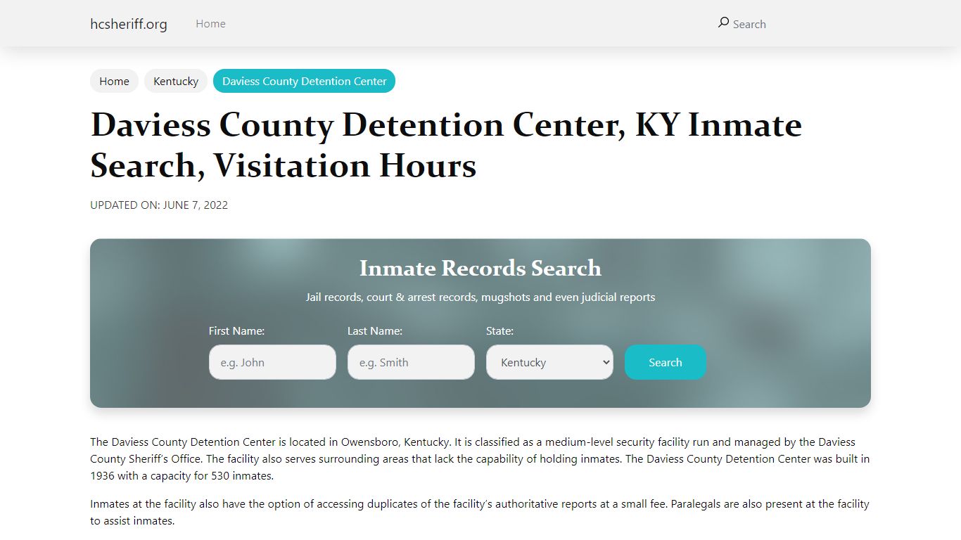 Daviess County Detention Center, KY Inmate Search, Visitation Hours